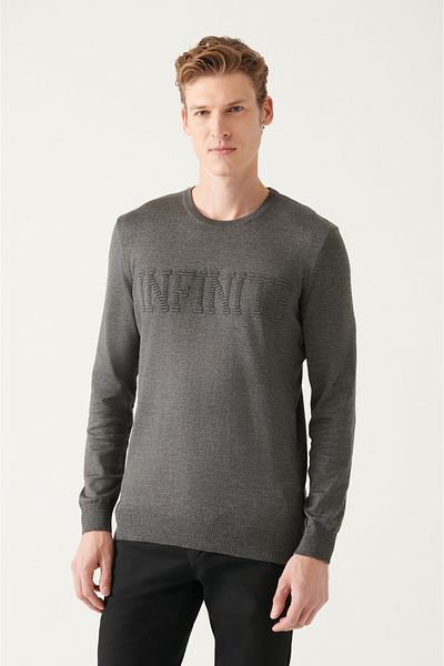 Avva Men's Gray Crew Neck Cotton Knitwear Sweater A22Y5075