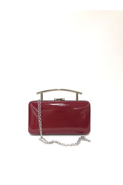 womenacs Burgundy Color Shiny Patent Leather Evening Dress Clutch Portfolio Hand Wedding Engagement Henna Women's Evening Bag (with Strap)
