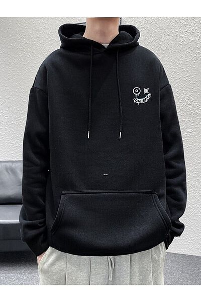 Pisa Art Unisex Μαύρο Smile εμπριμέ φούτερ Oversize
