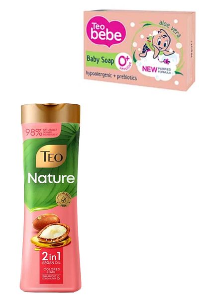Teo Nature Shampoo 2in1 Argan Oil, 350ml & Baby Soap Aloe (75GR X 3PCS)