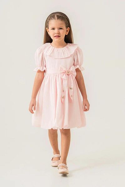 Pasur Bebe Girl's Short Sleeve Flower Detail Muslin Dress