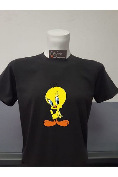 Pisa Art Unisex Tweety εμπριμέ μαύρο μπλουζάκι