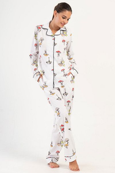 VİENETTA Costum de pijama cu mânecă lungă, cu rever, din bumbac, pentru femei, 405035