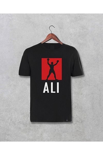 Pisa Art Unisex Μαύρο μπλουζάκι Muhammad Ali με στάμπα Muhammadalitshirt-001