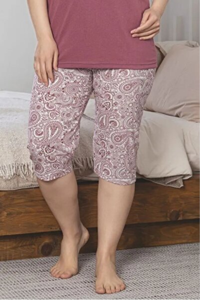 Farya Home X-Dreamy Large Size Cotton Patterned Buttoned Collar Capri Pajamas Set