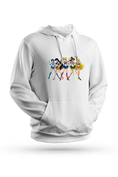 Pisa Art Φούτερ Anime Sailor Moon με στάμπα λευκό Unisex με κουκούλα