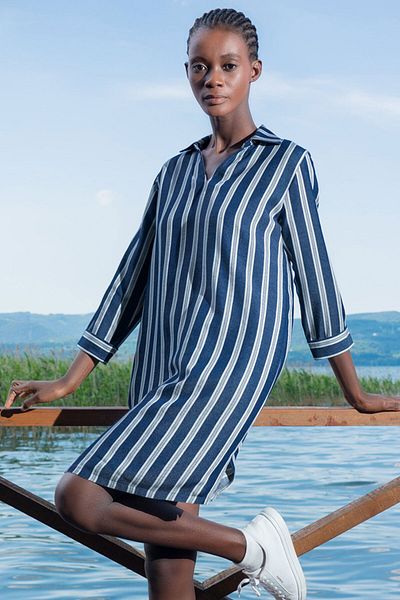 VİENETTA Rochie cămașă cu mâneci 7/8 duble, bumbac, viscoză, cu decolteu în V, 405097