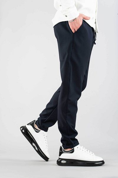 bombe Ανδρικό παντελόνι Navy Blue ελαστική μέση με λεπτή εφαρμογή ελαστική Lycra Basic Cotton Jogger