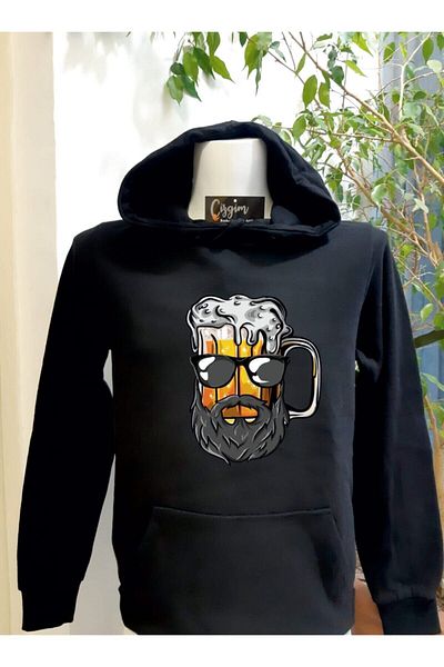 Pisa Art Unisex Μαύρο φούτερ με κουκούλα Mr. Beer με στάμπα