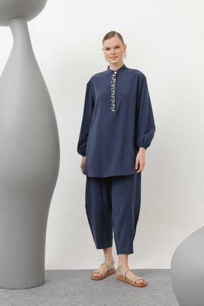 Puane Women's Lightweight Cool Comfortable Fit Cupro Fabric Collar Seashell Detailed Set