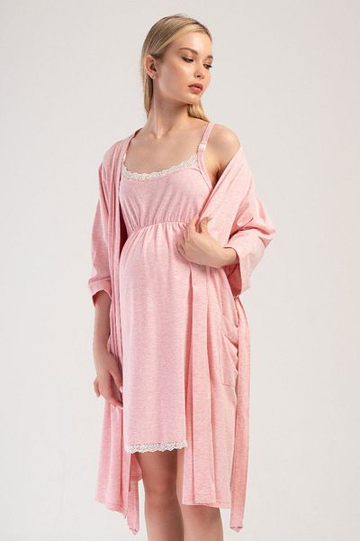 VİENETTA Women's Long Sleeve Maternity Dressing Gown Set, 405378