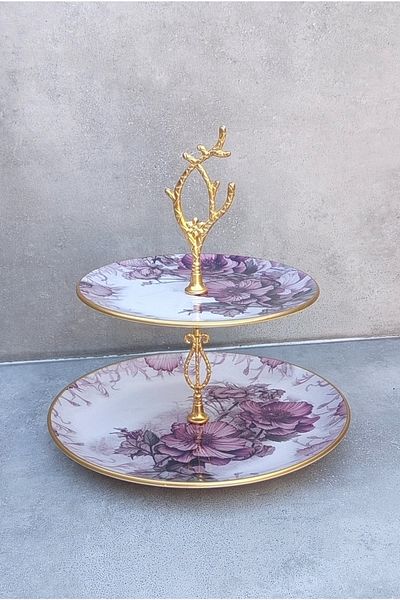 Pinkev Purple Flower Patterned Ceramic Layered Cookie Holder