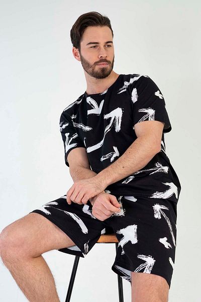 VİENETTA Cotton Men's Short Sleeve Shorts Pajama Set, 211518