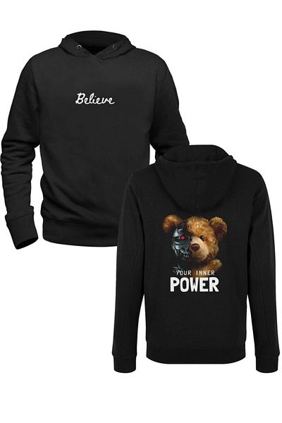 Pisa Art Power Tedy Bear Μαύρο μπλουζάκι μπροστά πίσω