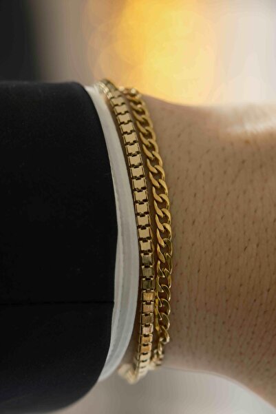 WATCHOFROYAL Boxy Gold Çelik Bileklik 2'li Set