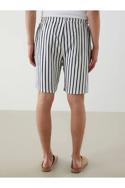 LC Waikiki Xside Navy Blue Tie Waist Striped Men's Knitted Shorts