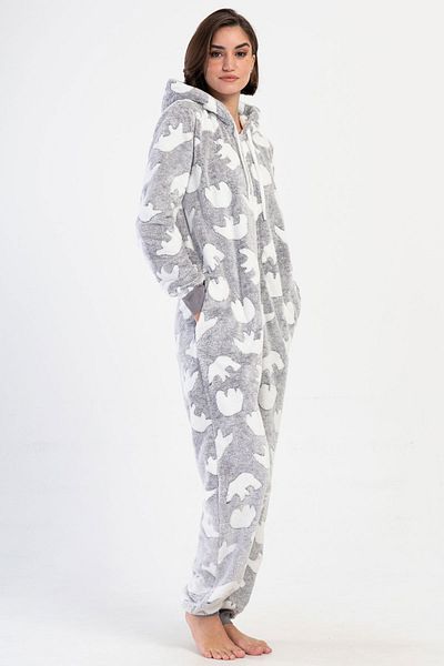 VİENETTA Women's J.Ultrawelsoft Hooded Long Sleeve Jumpsuit ,