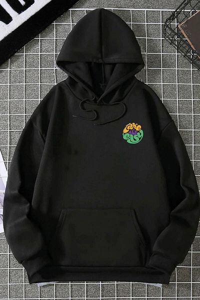 Pisa Art Unisex Oversize Μαύρο Take It Easy Σχέδιο με στάμπα με κουκούλα φούτερ με κουκούλα