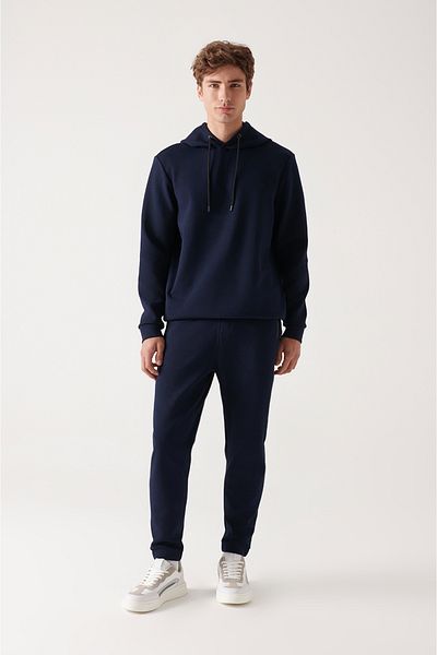 Avva Men's Navy Blue Flexible Interlock Fabric Elastic Leg Sweatpants B 003400