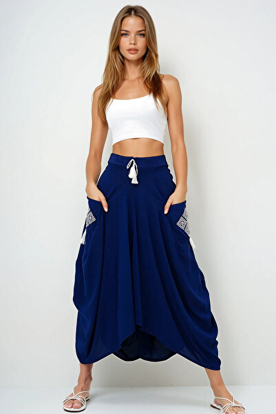 VAGGON Γυναικεία υφαντή φούστα με κέντημα με διπλή τσέπη με κέντημα με διπλή τσέπη Prmx11801