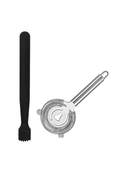 adin tasarım Mojito Mallet Black 20.7 cm and Bar Strainer Set of 2 Cocktail D...