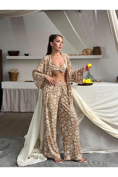 Jeevee طقم كيمونو ثلاثي من القماش الملتوي