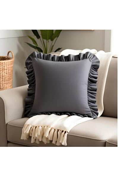 Bc Home Gray Country Ruffled Square Throw Pillow Cover Soft Textured Vintage,...