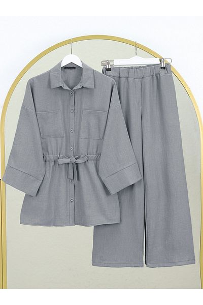 Modamorfo Double Pocket Tunnel Lace-Up Trousers Suit - Gray