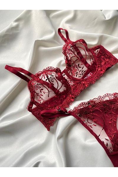 İpeksi Set bralet și chiloți Silky ZAFİRA - Roșu Claret