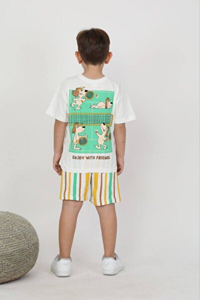 Tiny ''Team U Play Cool'' Tennis Playing Puppies Printed T-Shirt and Shorts Boys' Set