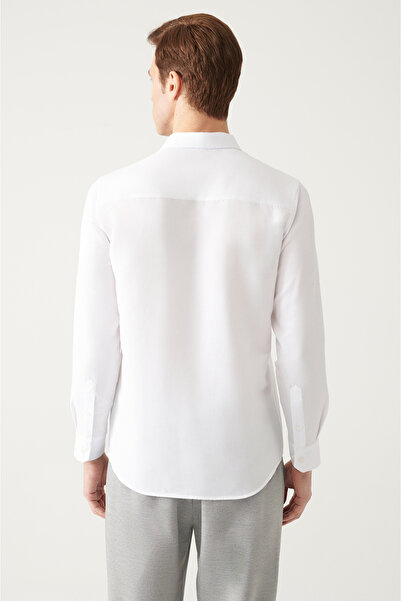 Avva Men's White Easy-Iron Wafer Cotton Shirt E 002030