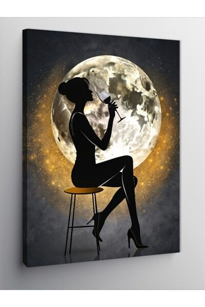 KanvasSepeti Kanvas Tablo Şarap İçen Kadın Ve Dolunay