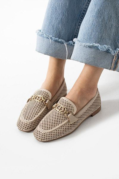 diclepolat Women's Summer Perforated Loafer Casual Shoes Sariva Beige