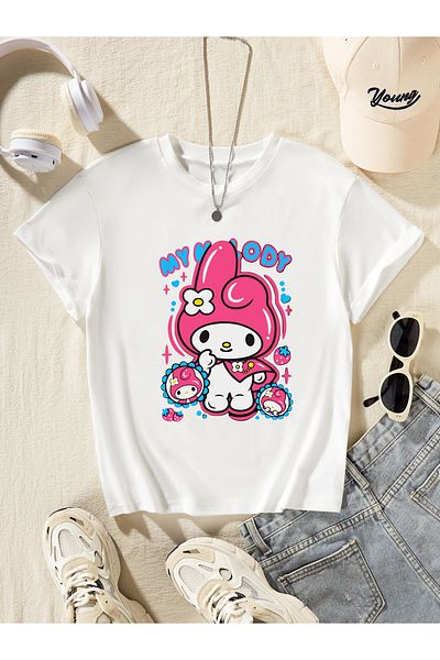 Let's Wear Παιδικό χτενισμένο βαμβακερό μπλουζάκι με στάμπα Karakter με γιακά ποδηλάτου για κορίτσια