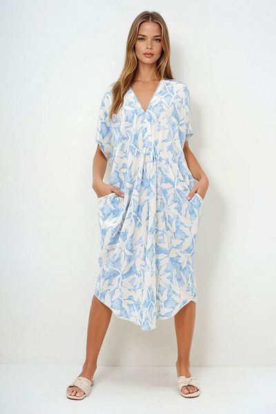 VAGGON Γυναικείο Baby Blue με V λαιμόκοψη Καλοκαιρινό Maxi Υφαντό Φόρεμα Prmx14087