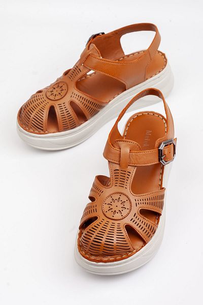 Melek Tuna Women's Genuine Leather Closed-Front Orthopedic Sandals, Comfortable Fit Women's Sandals