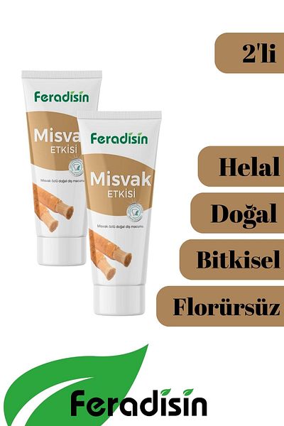 Feradisin 2 Pack Natural Miswak Extract Fluoride-Free Whitening Toothpaste 90Grx2 -Gimdes Halal Certified