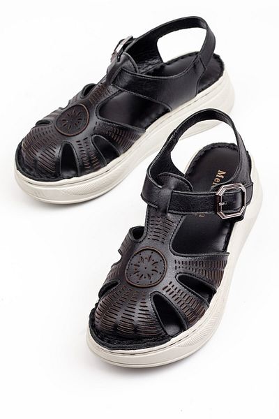 Melek Tuna Women's Genuine Leather Closed-Front Orthopedic Sandals, Comfortable Fit Women's Sandals