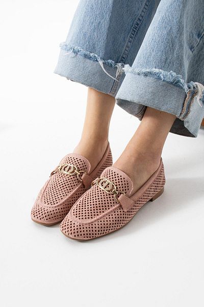 diclepolat Women's Summer Perforated Loafer Casual Shoes Sariva Powder