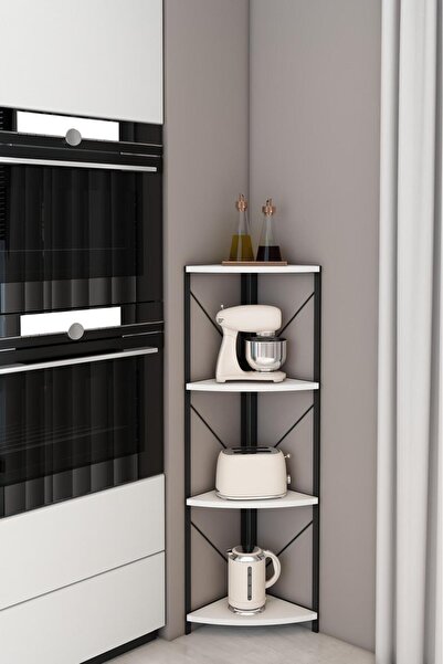 Mgr Office 4 Raflı Metal Köşe Mutfak Rafı Dekoratif Aksesuar Rafı Çok Amaçlı Raf