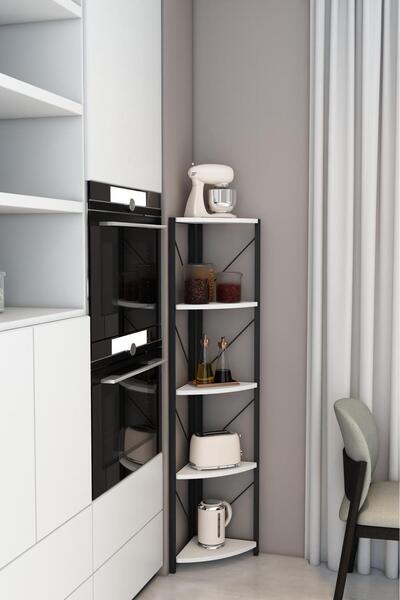 Mgr Office 5 Raflı Metal Köşe Mutfak Rafı Dekoratif Aksesuar Rafı