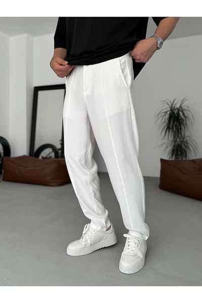 BYBASICMAN White Front Stitched Carrot Cut Trousers Yp-5023