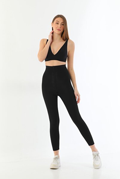 Emay BLACK MI 2711 Laser Cut Zippered Long Tights