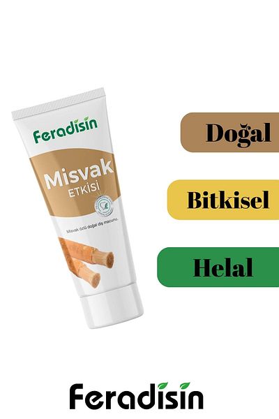 Feradisin 2 Pack Natural Miswak Extract Fluoride-Free Whitening Toothpaste 90Grx2 -Gimdes Halal Certified