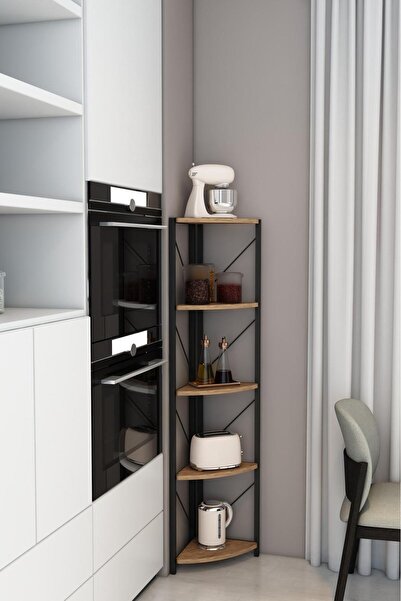 Mgr Office 5 Raflı Metal Köşe Mutfak Rafı Dekoratif Aksesuar Rafı