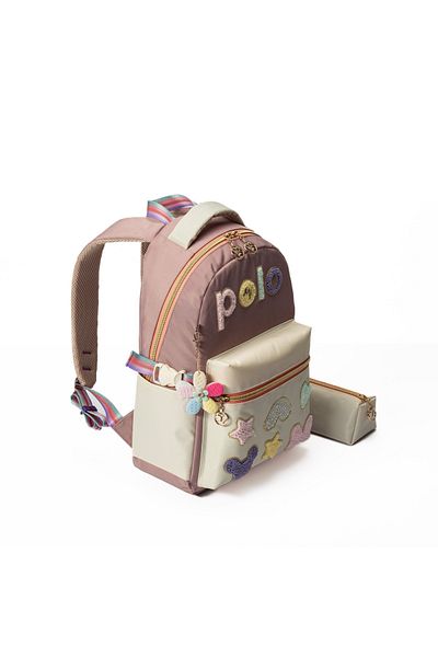 MY POLO Geantă de școală cu detaliu de broderie Ember Suport stilou Dusty Rose