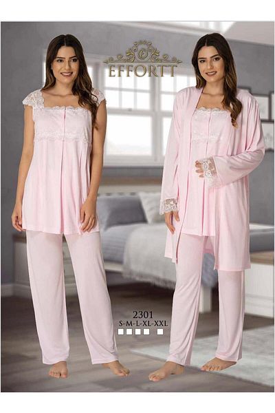EM&FA TEKSTİL Maternity Lace Detailed Pajama Set with Dressing Gown
