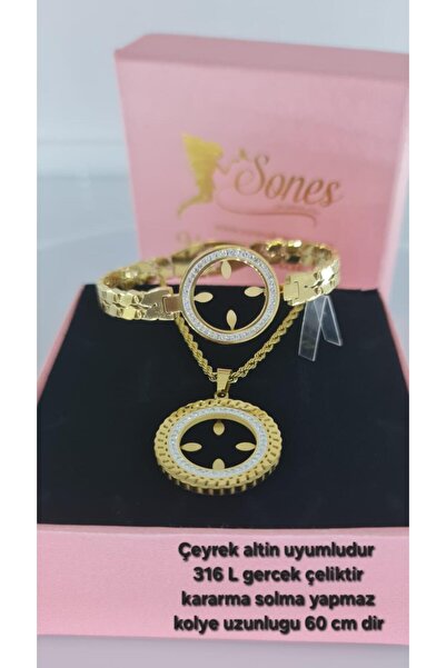 SONES Çeyreklik Çeyrek Altın Takılan Kararmaz Çelik Takı Seti 364 Kolye Ve Bileklikten Oluşmaktadır
