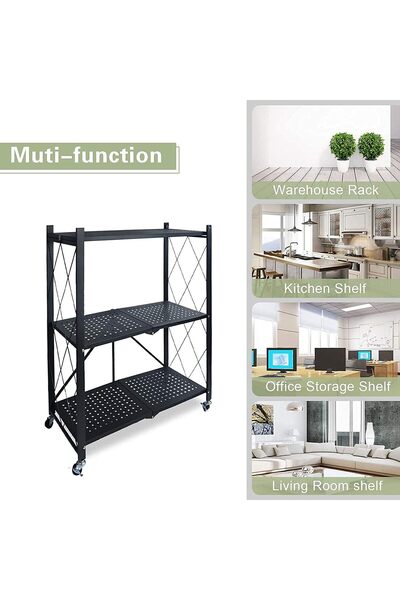 1st Foldable Kitchen Storage Rack with Lockable Wheels 3 Shelves