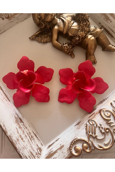 Aka أقراط وردية طويلة على شكل زهرة من المينا